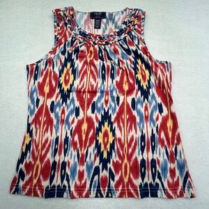 Chaps Women's Petite Medium (PM) Sleeveless Boho Tank Top Braided Abstract Ikat